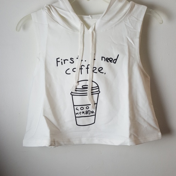 New Coffee Print Hooded Crop Tank Top - Picture 5 of 6